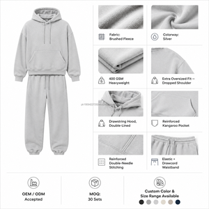 Ensemble de survêtement unisexe ample en molleton brossé épais et respirant, brodé OEM, mélange de coton pour automne-hiver - Product Image 2