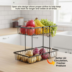Countertop 2-Tier Fruit <b>Basket</b> for Display Table, Dining Table Metal Fruit Bowl <b>Bread</b> <b>Basket</b> Vegetables Storage Organiser Holder - Product Image 3