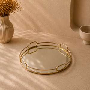 Premium Stainless Steel Round Gold <b>Mirror</b> Serving Tray Decorative Open Frame Premium Display Platter for Elegant Dining - Product Image 1