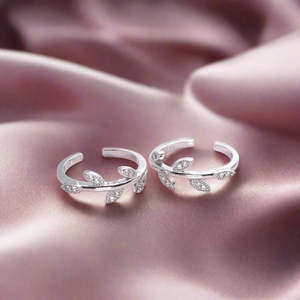 Classy Leaf Rhodium Plated 925 Sterling <b>Silver</b> Boho Round <b>Toe</b> <b>Rings</b> Handmade Bulk Wedding Jewelry Adjustable Women - Product Image 1