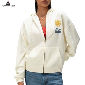 Latest Design 350G High Quality <b>Women's</b> Cotton Fleece Zip-Up Autumn <b>Hoodie</b> DTG Printed Custom Logo Heavyweight Blank Hoodies - Product Image 5