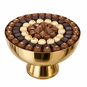 Cuenco de Chocolate con Pedestal Dorado, Exhibición de Delicias Gourmet Surtidas de Primera Calidad, Arreglo de Regalo, Decoración Grande de Acero Inoxidable - Product Image 1