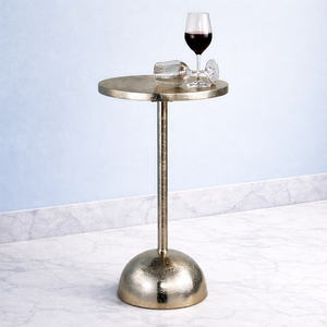 Mesa de Bar de Aluminio Fundido Refinado con Columna Martillada, Tapa Redonda, Base de Cúpula, Soporte Estable, Acabado Duradero, Toque Chic Contemporáneo - Product Image 1