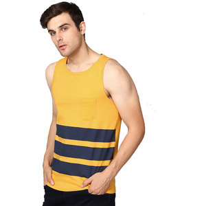 Camiseta sin mangas a rayas amarillas para hombre con cuello redondo, estilo casual de punto, camisetas sin mangas ligeras para hombre, ropa para hombre - Product Image 6
