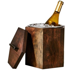 Seau à glace artisanal en bois de manguier naturel avec couvercle et poignée en métal, seau à vin isotherme double paroi en acier inoxydable de qualité supérieure - Product Image 4