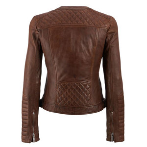Custom Women Genuine Leather Moto Biker Jacket Quilted Full Sleeve Zipper Closure Stand Collar Short Body Racer Jacket For Women - Product Image 4
