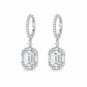 <b>Emerald</b> Cut Diamond Drop <b>Earrings</b> 925 Silver Rhodium Plated Classic Women's Wedding Jewelry - Product Image 1