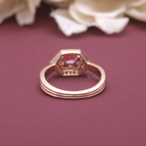 IGI Certified Lab Grown <b>Pink</b> Diamond Hexagon Halo Ring 9K Rose / Yellow & White Gold Princess Cut Engagement Ring for Women - Product Image 3