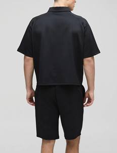 Ensemble de survêtement 2 pièces pour homme, été, délavé à l'acide, couleur unie, avec t-shirt imprimé à manches courtes, service OEM ODM personnalisé - Product Image 2