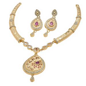 Wholesale 14K 18K 24K Gold Plated AD & <b>Ruby</b> Stone <b>Necklaces</b>, Traditional Design AD Stone Gold <b>Necklaces</b>, Fashion AD Jewelry Set. - Product Image 2