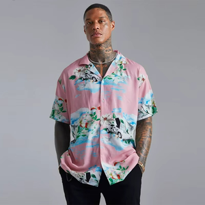 Camisa para Hombre con Estampado 3D, Manga Corta, Cuello en V Cubano, Estilo Hawaiano, Holgada, para Vacaciones de Verano y Playa - Product Image 1