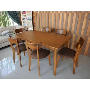 Ensemble de salle à manger rustique moderne en bois, table rectangulaire et 6 chaises, meubles de salon en bois massif - Product Image 6