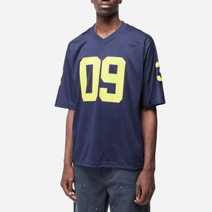 Camiseta Deportiva de Manga Corta con Cuello en V para Hombre, Color Azul Marino, con Estampado Amarillo 09, Corte Regular, Transpirable, de Poliéster - Product Image 1