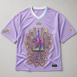 เสื้อเจอร์ซีย์ตาข่าย Y2K สั่งทำขายส่งสำหรับผู้ชาย ทรงโอเวอร์ไซส์ สไตล์เรโทร ลายกราฟิกนกยูง 21 ตัว ระบายอากาศได้ดี แขนสั้น พิมพ์ลาย ชุดกีฬา - Product Image 2