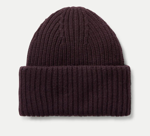 Bonnet en tricot côtelé bordeaux foncé unisexe pour adulte, chaud et doux en mélange de laine, avec revers plié, couleur unie, pour usage quotidien décontracté - Product Image 1