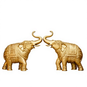 Royal Golden <b>Elephant</b> Sculpture Pair Handcrafted Traditional Design Luxury Wedding Entrance <b>Decor</b> Statues for Grand Event - Product Image 3
