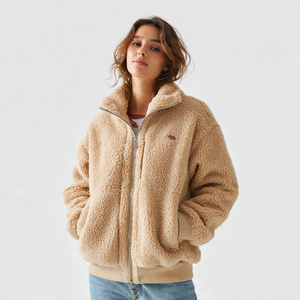 <b>Oversized</b> Sherpa Jacket Women Zipper Stand Collar Sherpa Fleece Coat Ladies Loose Fit Winter Warm Up Sherpa Jackets Women's - Product Image 2