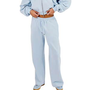 Womens Cropped Full <b>Zip</b> Hooded Tracksuit Set Relaxed Straight Leg <b>Trousers</b> Drawstring Waist Everyday Two Piece Athleisure Outfit - Product Image 6