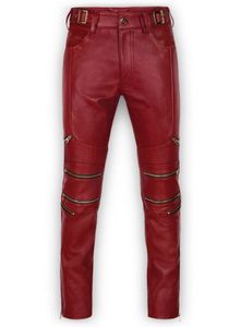 Cherry Red Electric Zipper Mono Leather <b>Pants</b> - Product Image 1