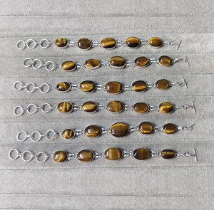 Bracelet en cristal unisexe Oeil de tigre jaune naturel de qualité supérieure Feng Shui Bracelet de manchette en pierre précieuse plaqué argent unisexe ajustable - Product Image 2