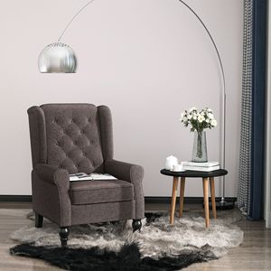 Poltrona Girevole Marrone Scuro con Bottoni Trapuntati, Braccioli Rotondi e Gambe in Legno per Soggiorno, Camera da Letto o Bar - Product Image 2