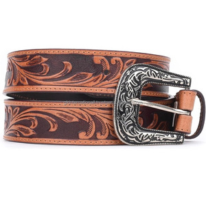 Cinturón de herramientas de cuero occidental de grano completo en relieve a mano cinturón de cuero tallado floral grabado a mano para unisex - Product Image 2