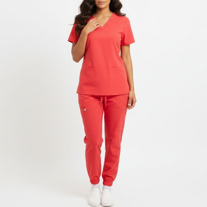 High Quality Women's Medical Uniforms Comfortable Knitted Polyester/Cotton Quick Dry Breathable <b>Scrub</b> <b>Sets</b> for Nurses Clinics - Product Image 3
