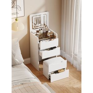 3-in-1 Compact Makeup Vanity Set 48CM <b>Small</b> Make-Up Vanity <b>Desk</b> with Flip Top Mirror Visible Glass Desktop - Product Image 3