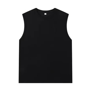 Camiseta sin mangas transpirable de punto para hombre con logo frontal personalizado, cuello redondo, 100% algodón, chaleco deportivo informal - Product Image 4