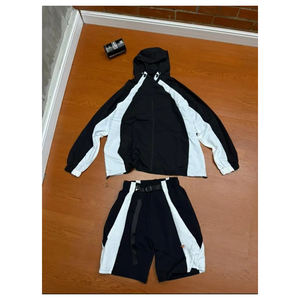 Ensemble survêtement léger en nylon coupe-vent avec veste et short, fermeture éclair réfléchissante, design contrastant en polyester, broderie 3D personnalisée - Product Image 4