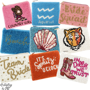 Pochette personnalisée faite main en tissu de coton, brodée de perles de rocaille, mini porte-monnaie avec fermeture éclair et sangle chaîne, motif zodiacal, promotionnel - Product Image 3