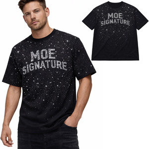 Hot Selling Men's shirts <b>Rhinestone</b> Sparkly Luxury Black Graphic 250GSM Tee Oversized Hip Hop Streetwear Short Sleeve Bling <b>Tops</b> - Product Image 1