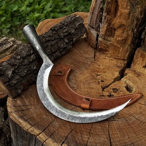Hand Forged Carbon Steel <b>Sickle</b> With Leather Sheath For Woodworking 0.7mm Blade Thickness Bevel Edge Steel Handle - Product Image 5