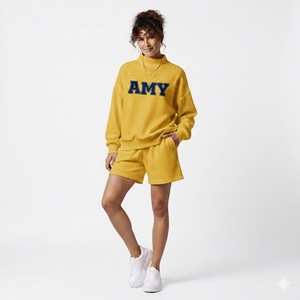 Ensemble deux pièces en tricot doux de qualité supérieure pour femmes, haut à col roulé à manches longues et short au-dessus du genou, streetwear d'hiver - Product Image 5