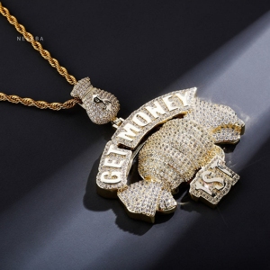 Colgante Get Money 1st - Colgante de Plata 925 con Moissanita de Precisión, Colgante de Diamante Moissanita Hecho a Mano por un Artista Indio - Product Image 3
