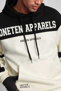 ONETEN APPARELS <b>Men's</b> Solid Color Blocking Knitted Anti-Wrinkle <b>Hoodie</b> Pullover Cotton French Terry Sweatshirt Winter Style - Product Image 2