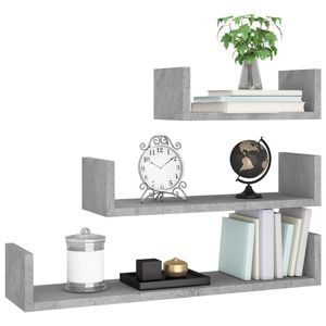 Cemento grigio 3 pezzi espositore da parete legno ingegnerizzato - Product Image 3