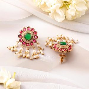 Ensemble de colliers choker pour femmes, style vintage indien, motif floral, cristal traditionnel, imitation perle Kundan, alliage de haute qualité - Product Image 5
