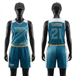 Uniforme de Baloncesto Unisex GSM, Malla de Poliéster que Absorbe la Humedad, Paneles Laterales en Contraste Azul y Amarillo, Impresión por Transferencia de Calor, Bordado - Product Image 3
