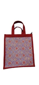 Sac de courses en jute à motif floral, réutilisable, avec fermeture éclair et poignées, pour le transport et le stockage des produits alimentaires - Product Image 6