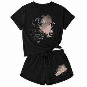 Ensemble décontracté d'été pour femme : T-shirt blanc en coton imprimé et short tricoté respirant à manches courtes avec motif lettres inspirantes - Product Image 4