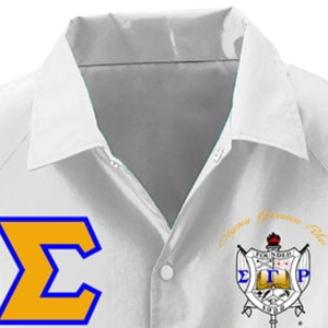 <b>White</b> Women's Greek Letter Embroidered Knitted Breathable <b>Button</b> Jacket Gold Applique Letters Blue Outline Collegiate Crest Logo - Product Image 6