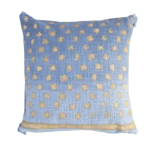 Polka Dot Gold Printed Cushion Cover 18x18" Handloom Cotton Mud Cloth Boho Bed Pillow Sofa Throw Gold Black Printed