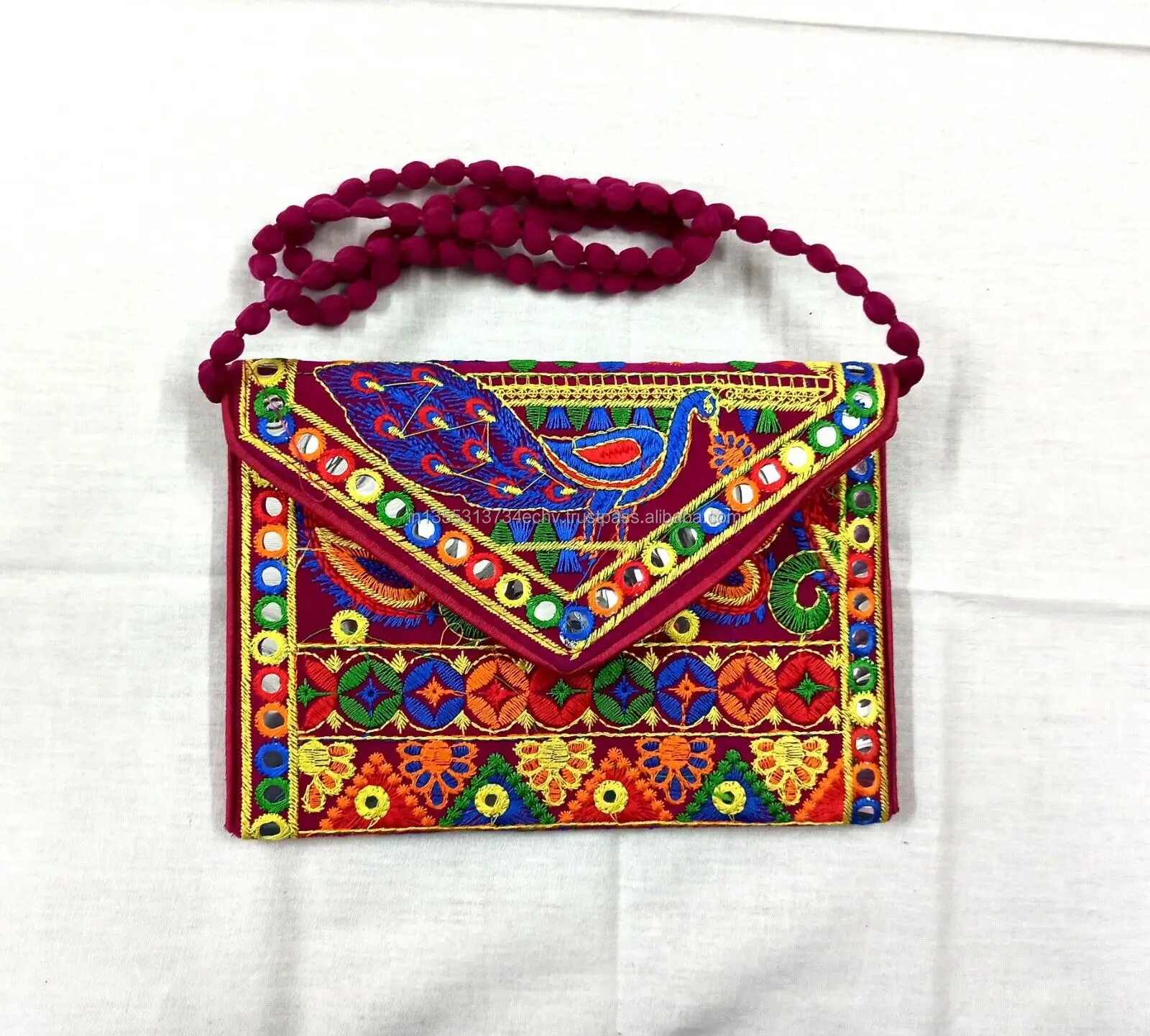 Espejo bordado hecho a mano, elefante indio étnico, bolso de mano, estilo elegante, aspecto tradicional