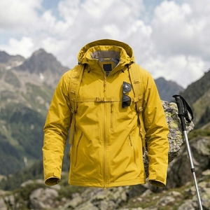เสื้อแจ็คเก็ตเดินป่ากันน้ำสำหรับผู้ชาย สีเหลือง สไตล์สปอร์ต สำหรับกิจกรรมกลางแจ้ง ทรงปกติ พร้อมซิปปิด สำหรับฤดูใบไม้ร่วง - Product Image 1