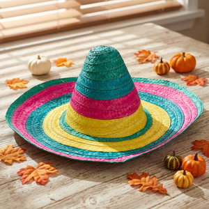 Sombrero Mexicano Arcoíris de Paja de Bambú con Ala Ancha para Fiesta y Disfraz - Product Image 3
