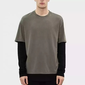 ผู้ผลิตเสื้อผ้า เสื้อยืดคอตตอนถักสองชั้น 100% สำหรับผู้ชาย สไตล์วินเทจ สีสันตามสั่ง เสื้อผ้าสตรีทแวร์ คอกลม ลำลอง - Product Image 1