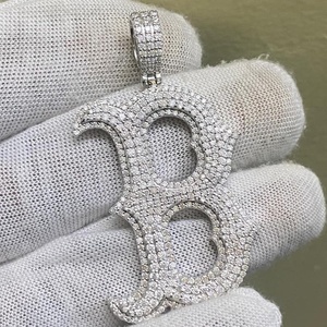 Pendentif personnalisé lettre B Bling Hip Hop Diamant Moissanite Givré avec Plaqué Rhodium Bijoux Fins Pendentifs & Breloques - Product Image 4