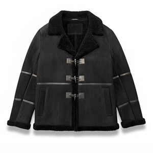 Veste d'hiver de luxe en cuir et peau de mouton véritable pour homme, col montant, chaude et élégante, coupe ajustée - Product Image 1