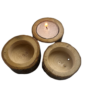Porte-bougie en bois rond rustique fait main GUANSEN GS145 Wabi Sabi en écorce d'arbre pour Noël - Product Image 1